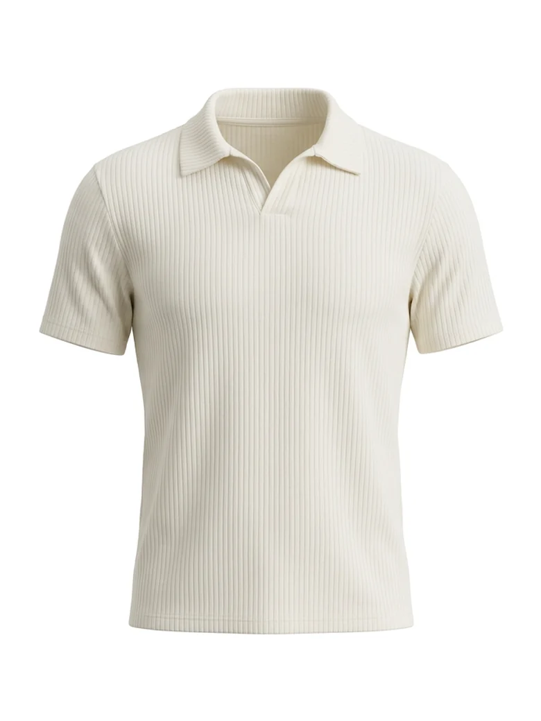 Krem fitilli polo yaka tişört